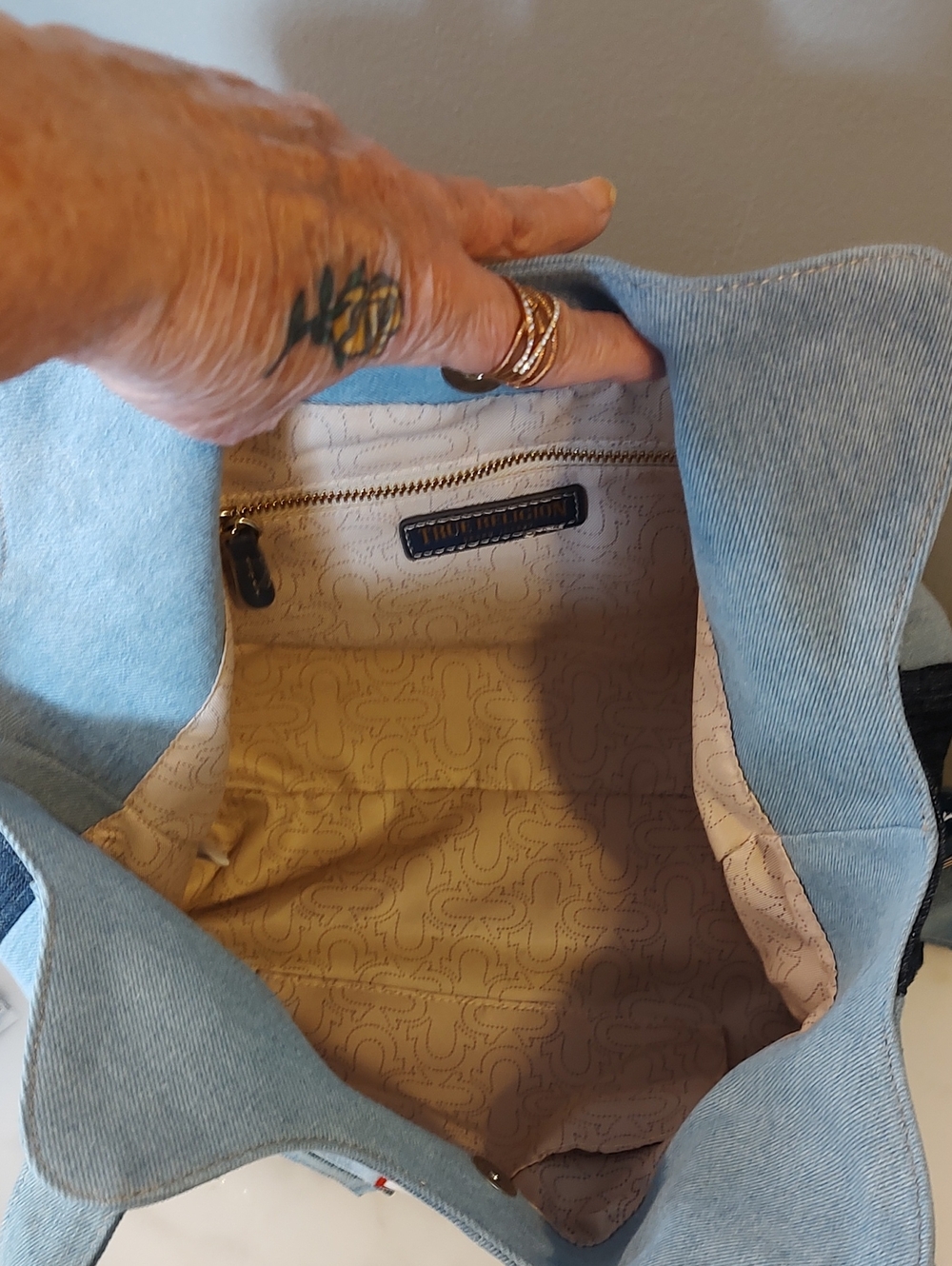 True Religion Light Blue and Dark Blue Denim Shoulder Bag - Picture 9 of 13
